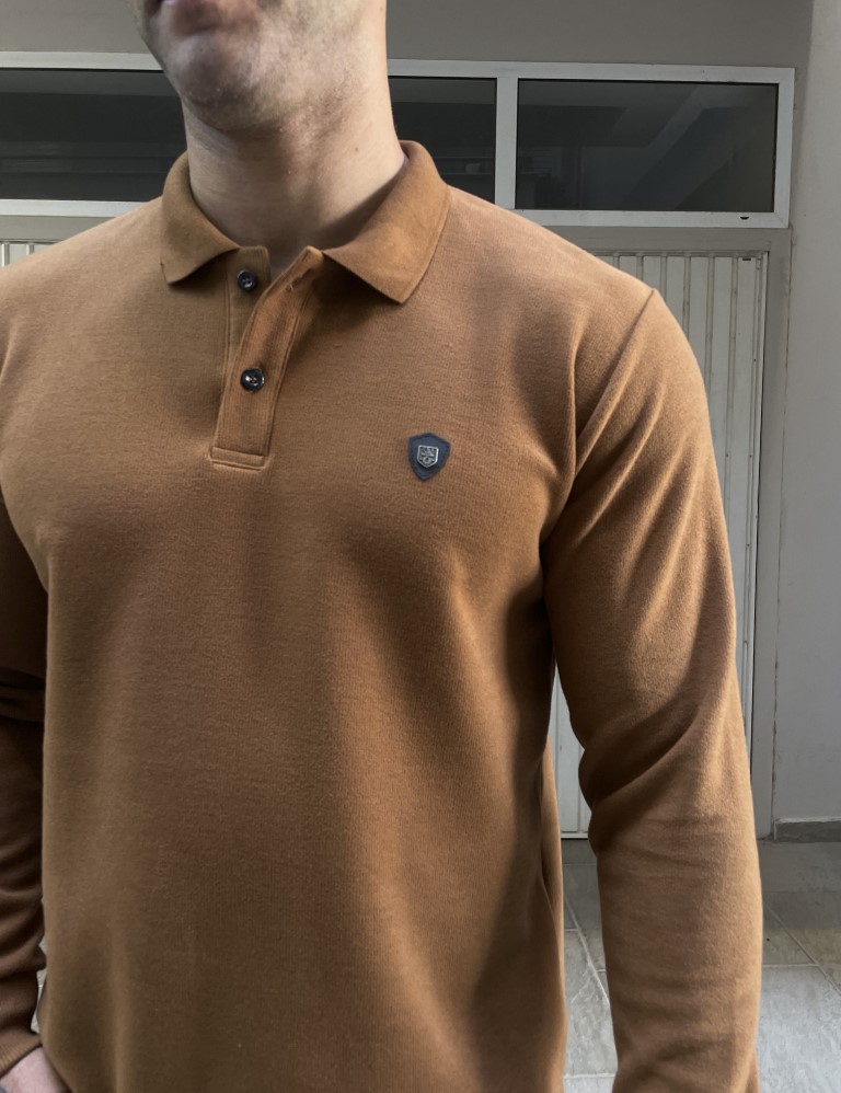 Everbest Ανδρική κάμελ Polo μακρυμάνικη μπλούζα Plus size 251032K φωτογραφία